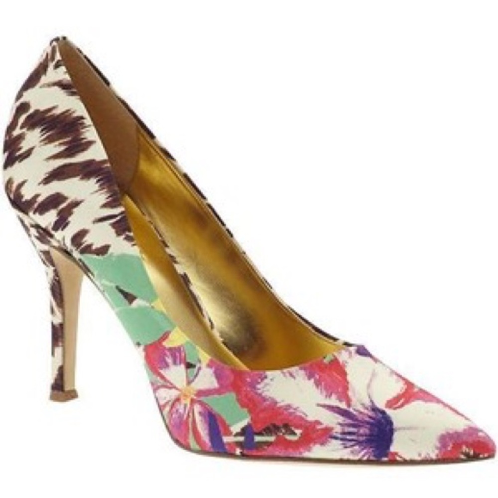 NEW NINE WEST Women 8.5 leopard floral flax pumps